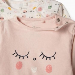2 LONG SLEEVE T-SHIRTS FOR NEWBORN 'SLEEP', PINK AND WHITE