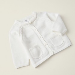 KNITTED JACKET FOR NEWBORN, WHITE