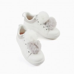 POMPOMS' SHOES FOR GIRL 'ZY 1996', WHITE/GREY