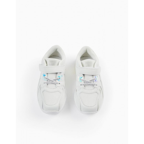 COMBINED MESH AND SYNTHETIC SKIN SHOES FOR GIRL 'ZY SUPERLIGHT RUNNER', WHITE/IRIDESCENT