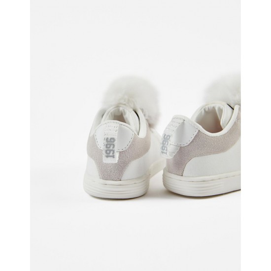 SHOES WITH POMPOMS FOR BABY GIRL 'ZY 1996', WHITE/GREY