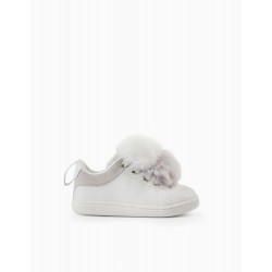 SHOES WITH POMPOMS FOR BABY GIRL 'ZY 1996', WHITE/GREY