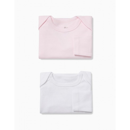 PACK 2 WHITE AND PINK LONG SLEEVE BODIES