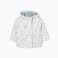 PADDED FLORAL JACKET FOR BABY GIRL, WHITE