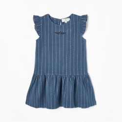 STRIPED DRESS IN INTERLOCK FOR BABY GIRL, BLUE
