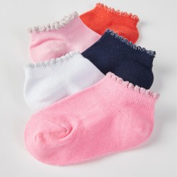  5 PAIRS OF SHORT SOCKS FOR BABY GIRLS, MULTICOLORED