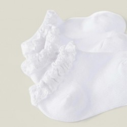  3 PAIRS OF ANKLE SOCKS WITH LACE FOR BABY GIRLS, WHITE