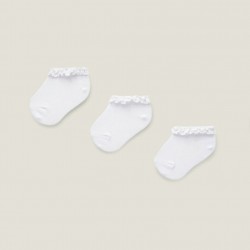  3 PAIRS OF ANKLE SOCKS WITH LACE FOR BABY GIRLS, WHITE