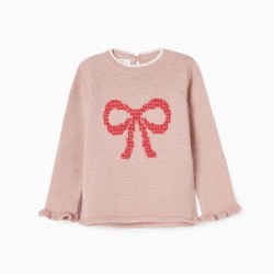 KNIT SWEATER FOR BABY GIRL 'LACE', PINK