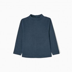 LONG SLEEVE T-SHIRT AND TURTLENECK IN BABY GIRL COTTON, DARK BLUE