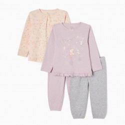 PACK 2 COTTON PAJAMAS FOR BABY GIRL 'CIRCUS', PINK/LILAC/GREY