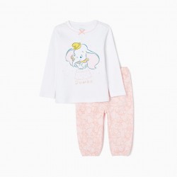 COTTON PAJAMAS GLOWS IN THE DARK FOR BABY GIRL 'DUMBO', WHITE/PINK