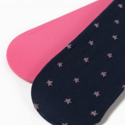 2 TIGHTS FOR BABY GIRL 'STARS', DARK BLUE / PINK
