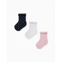 3 PAIRS OF BABY GIRL SOCKS 'DOTS & HEARTS' PINK/WHITE/BLUE