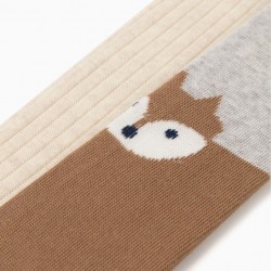 2 BABY GIRL 'FOX' KNITTED TIGHTS, GREY/BEIGE