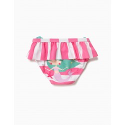 BATHING BRIEFS FOR BABY GIRL 'MERMAID' ANTI-UV 80, WHITE AND PINK