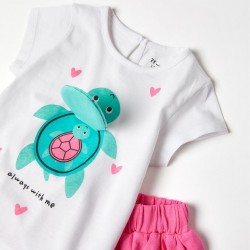    T-SHIRT + SHORT FOR BABY GIRL 'TURTLE', WHITE/PINK