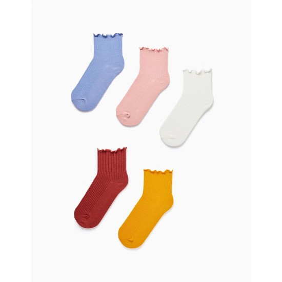 PACK 5 PAIRS OF RIBBED SOCKS FOR GIRLS, MULTICOLOR