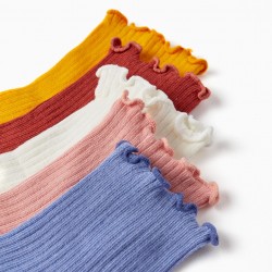 PACK 5 PAIRS OF RIBBED SOCKS FOR GIRLS, MULTICOLOR