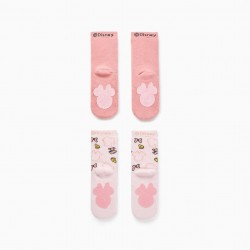 PACK 2 PAIRS OF THICK ANTI-SLIP SOCKS FOR BABY GIRL 'MINNIE', PINK