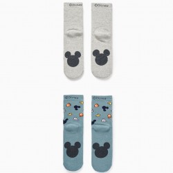 PACK 2 PAIRS OF THICK ANTI-SLIP SOCKS FOR BOYS 'MICKEY', GREY/BLUE