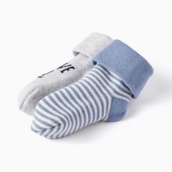 PACK 2 PAIRS OF THICK BABY BOY SOCKS 'I LOVE DAD', GREY/BLUE
