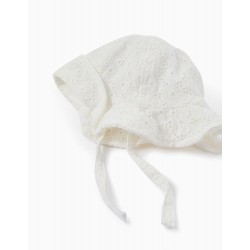 HAT WITH ENGLISH EMBROIDERY FOR BABY AND NEWBORN, WHITE