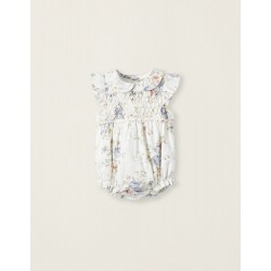 'YOU&ME' FLORAL PATTERN COTTON ROMPER FOR NEWBORN, WHITE