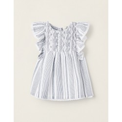 STRIPED DRESS WITH RUFFLES FOR NEWBORN 'YOU&ME', WHITE/BLUE
