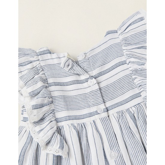 STRIPED DRESS WITH RUFFLES FOR NEWBORN 'YOU&ME', WHITE/BLUE