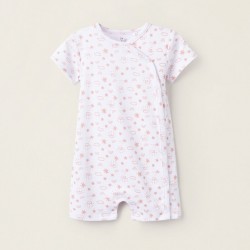 PRINTED COTTON PAJAMAS-ROMPER FOR BABY GIRL, WHITE/CORAL