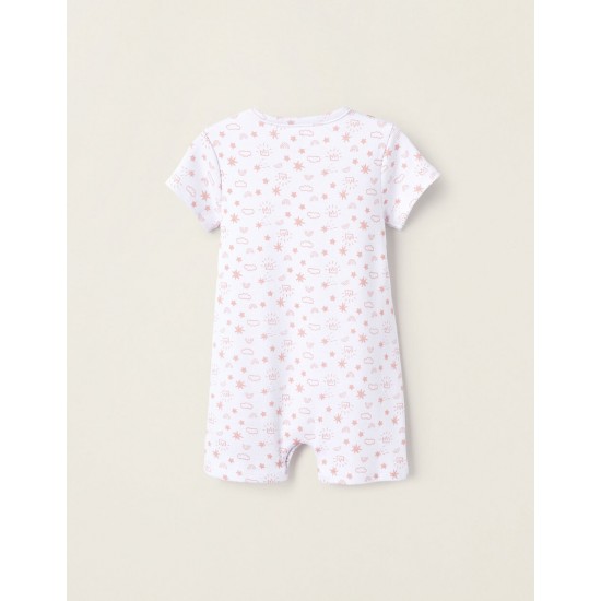PRINTED COTTON PAJAMAS-ROMPER FOR BABY GIRL, WHITE/CORAL