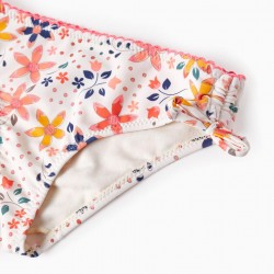 UPF80 BIKINI WITH FLORAL MOTIF FOR GIRLS, WHITE/PINK