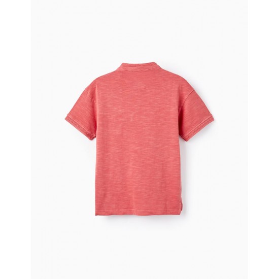 COTTON POLO T-SHIRT FOR BOYS, RED